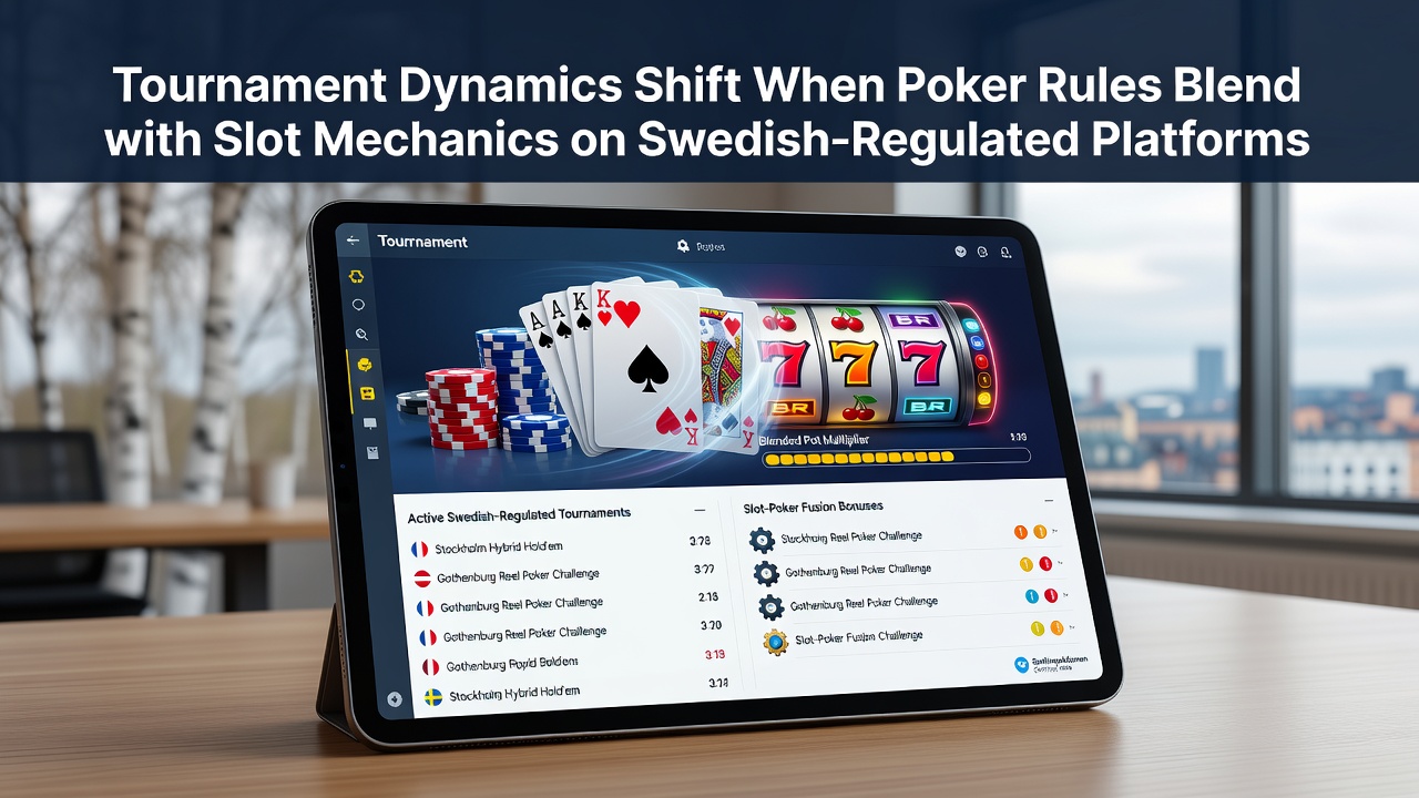 Close-up view of hybrid poker tournament interface with slot bonus feature active